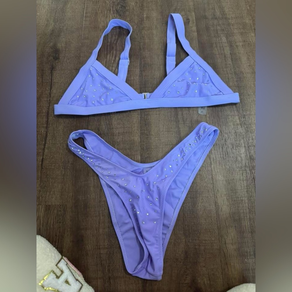 Lavender Bikini Set with Rhinestones